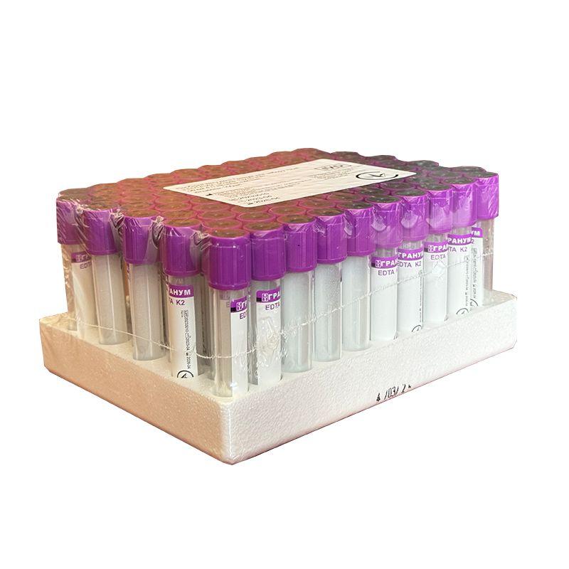 Пробірка Вакуумна Гранум для забору крові з EDTA K2;розмір 13x75 mm; об’єм 2.0 ml, 100 шт/пак